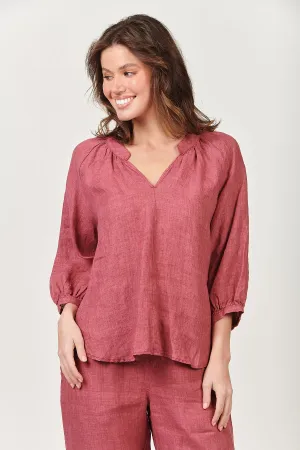 Trudy V-Neck Linen Top - Rhubarb - OJ24