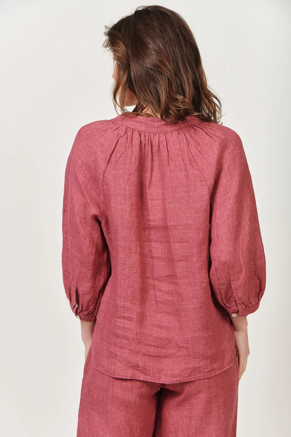 Trudy V-Neck Linen Top - Rhubarb - OJ24