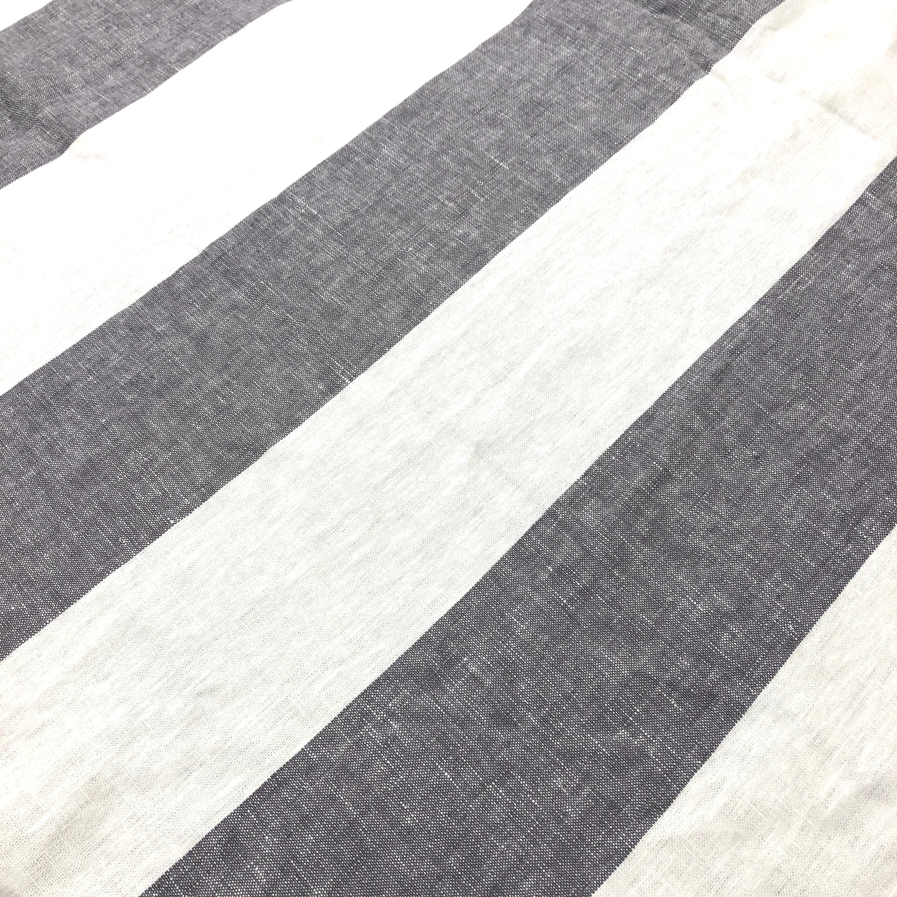 White & Dark Gray 5" Striped 100% Natural Linen Flat Roman Shade/CL1026