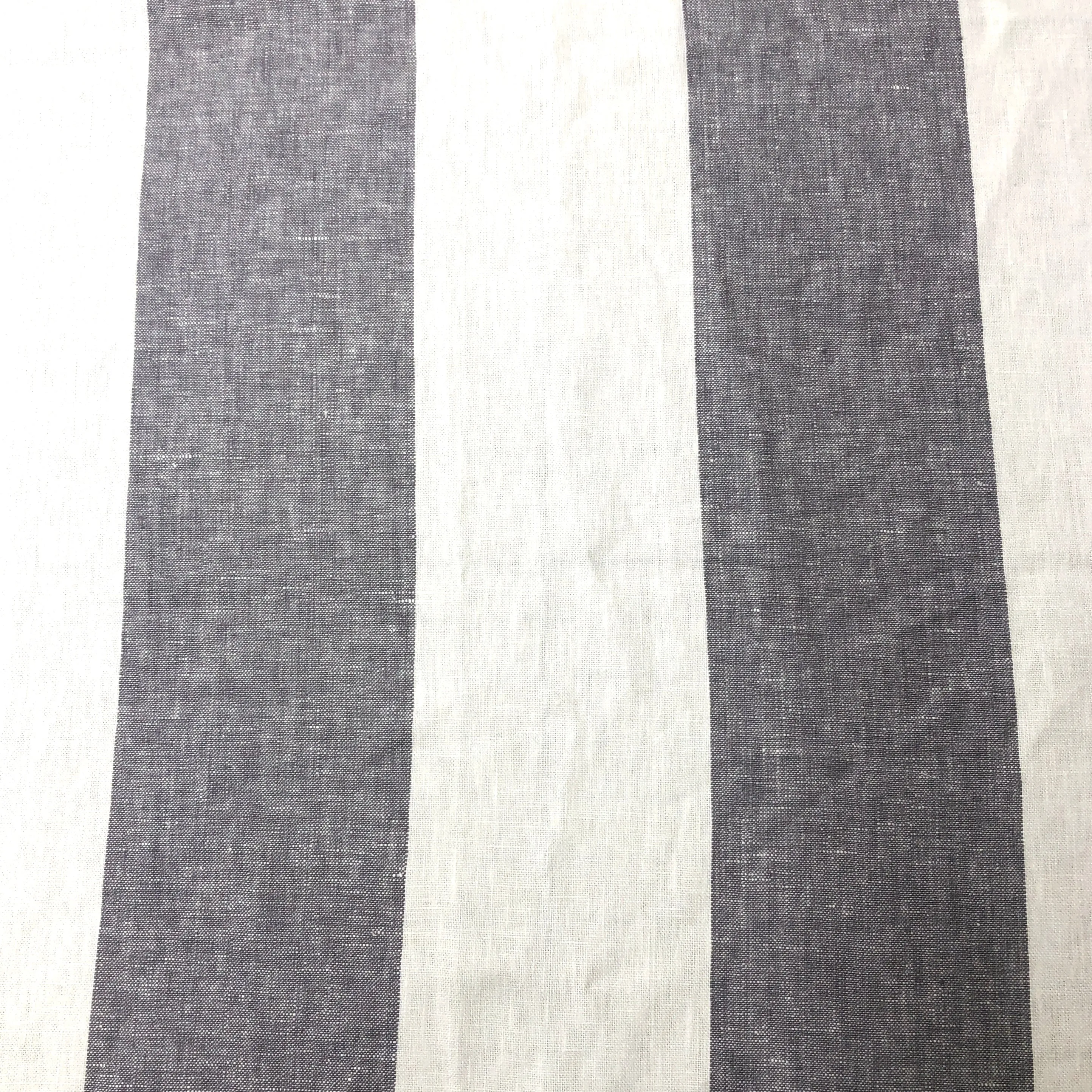 White & Dark Gray 5" Striped 100% Natural Linen Flat Roman Shade/CL1026