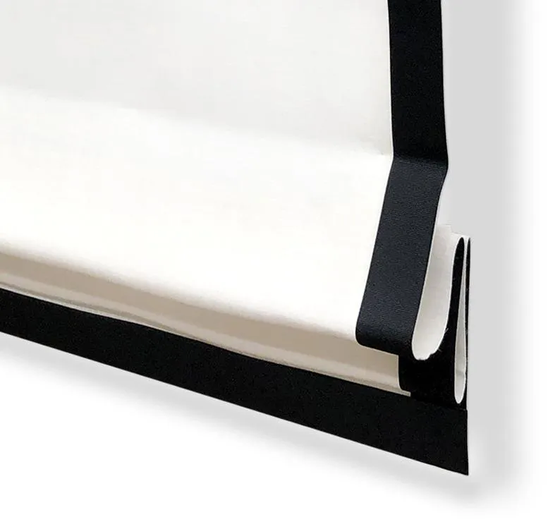 White Linen with Black Border Flat Roman Shade