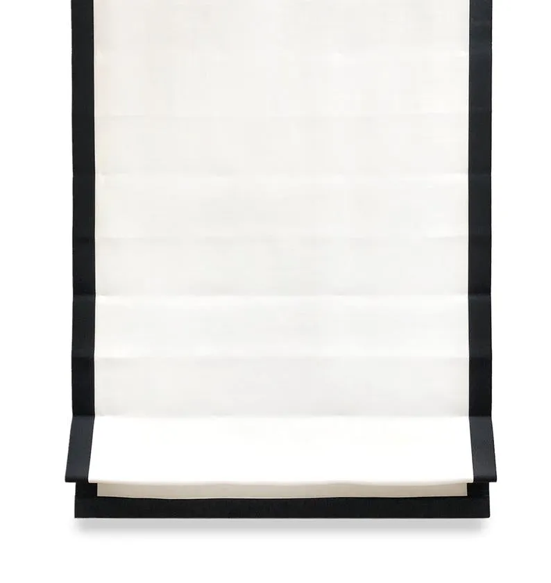 White Linen with Black Border Flat Roman Shade