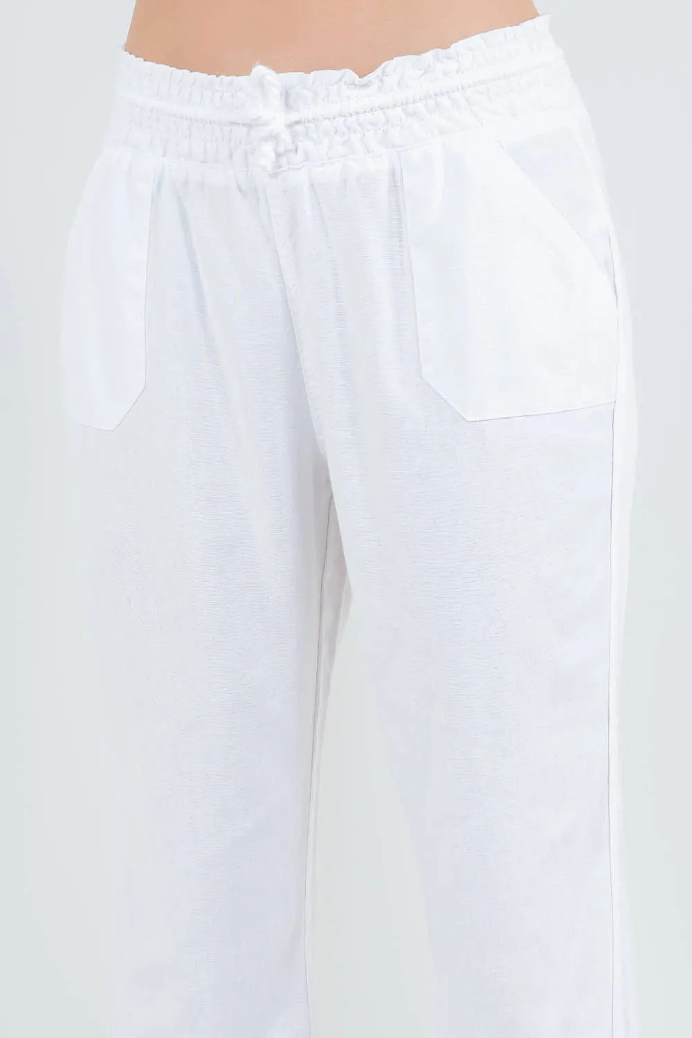 White Oceanside Linen Blend pull up Pants