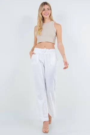White Oceanside Linen Blend pull up Pants