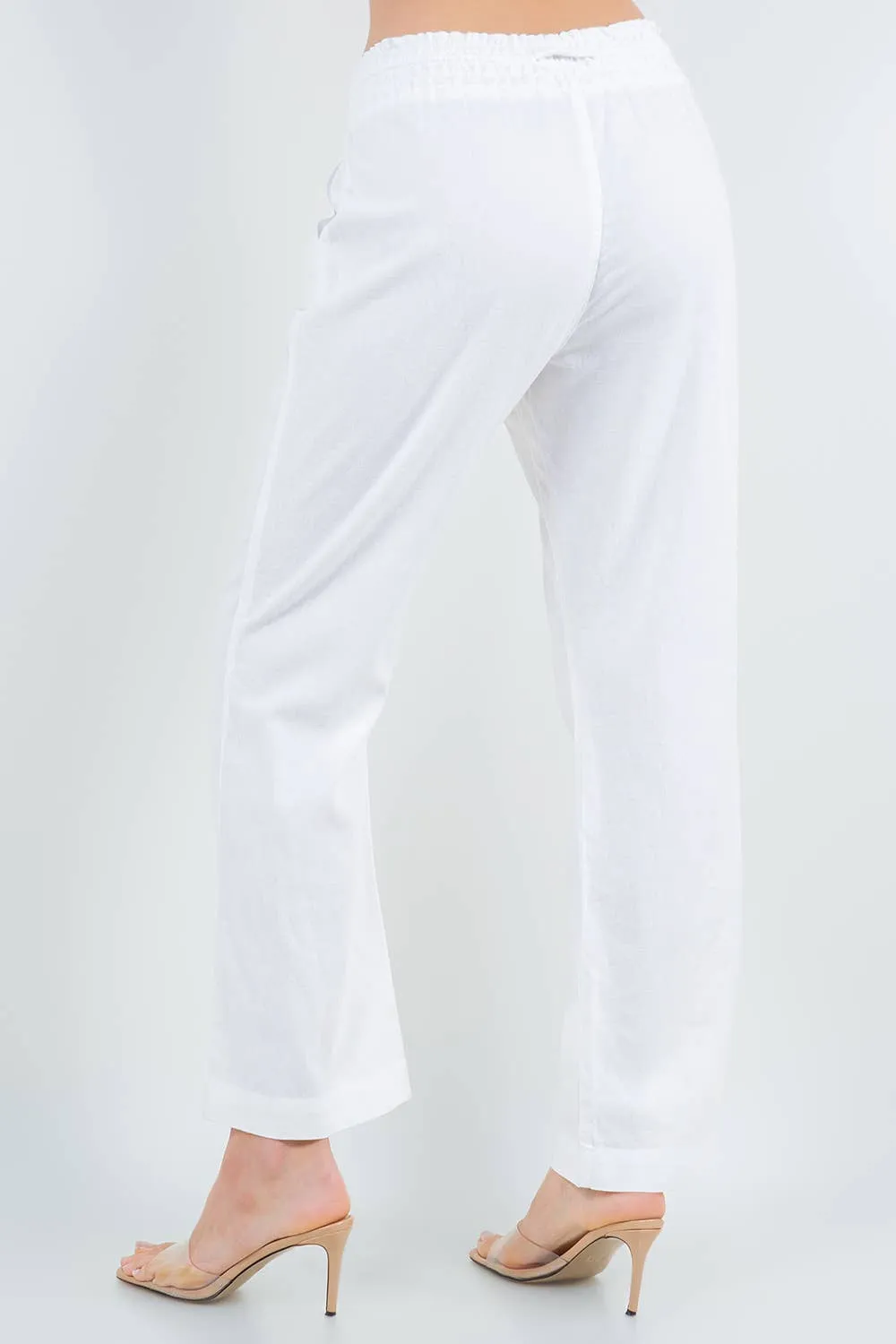 White Oceanside Linen Blend pull up Pants