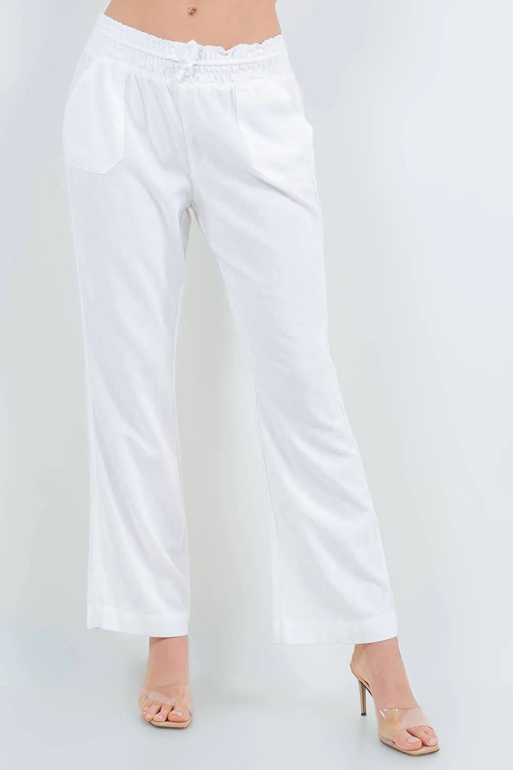 White Oceanside Linen Blend pull up Pants
