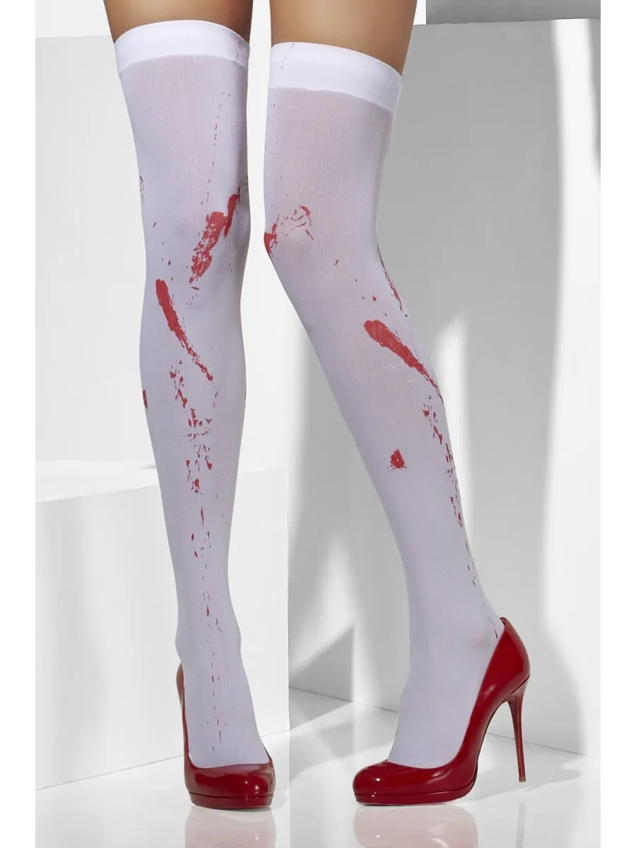 White Opaque Hold-Ups with Blood Stained Print