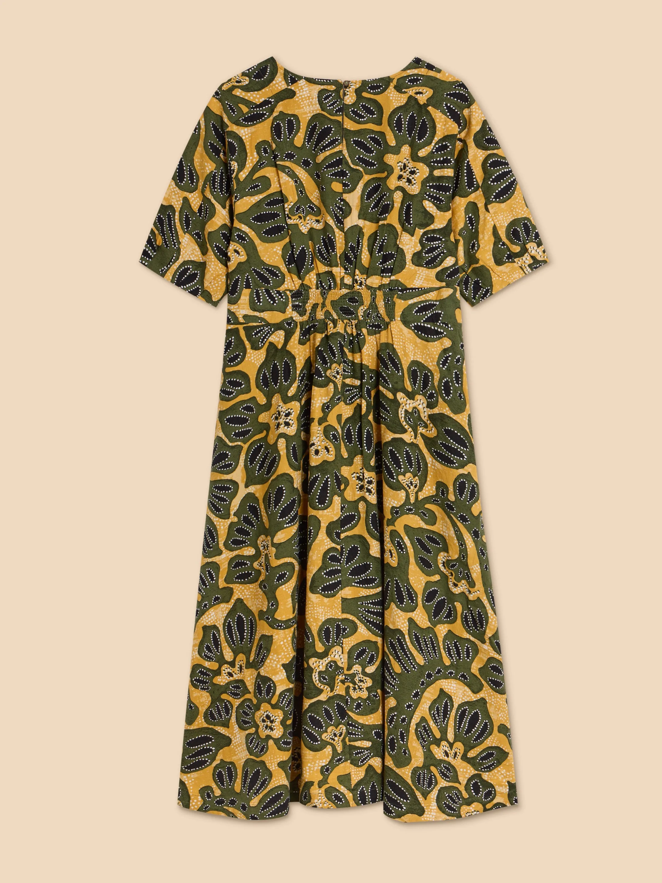 White Stuff UK Kate Linen Blend Dress Chartruese Print